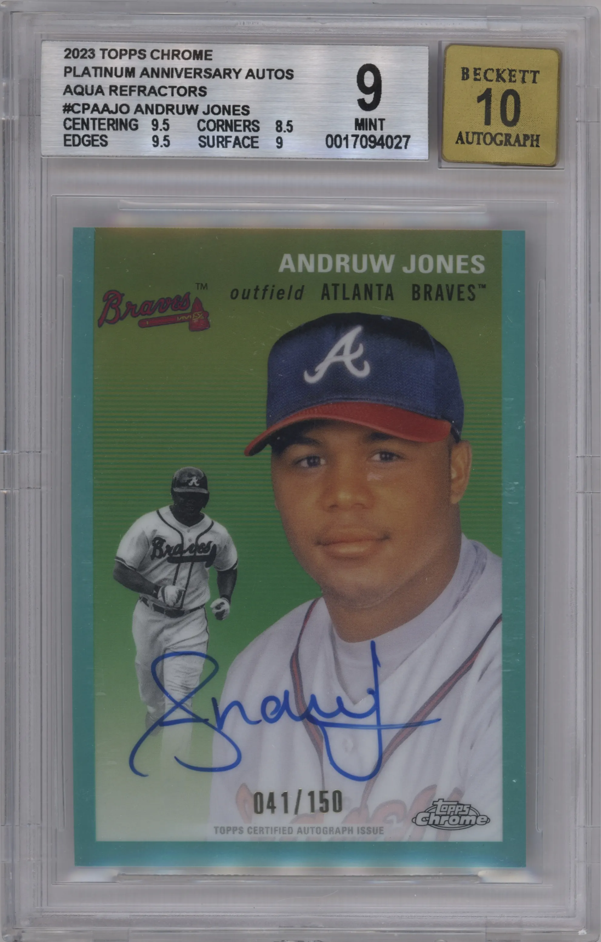 2023 Topps Chrome Platinum Anniversary Auto Andruw Jones Aqua Refractor #CPA-AJO BGS 9