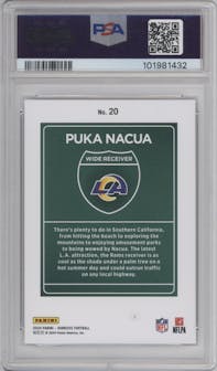 Puka Nacua from the 2024 Donruss set graded by PSA and given an overall grade of 10.