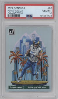 Puka Nacua from the 2024 Donruss set graded by PSA and given an overall grade of 10.