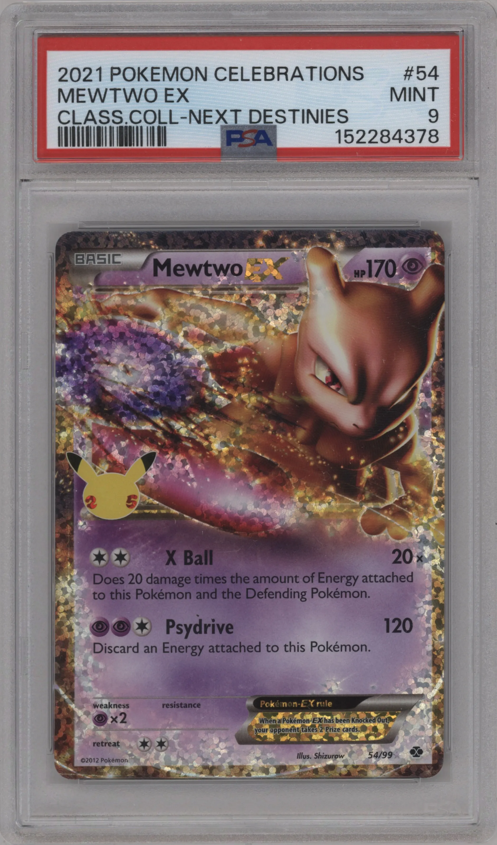 2021 Pokemon SWSH Celebrations CC Mewtwo EX Next Destinies #54 PSA 9