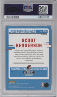 Scoot Henderson from the 2023-24 Donruss Optic set featuring a Purple Shock parallel graded by PSA and given an overall grade of 10.