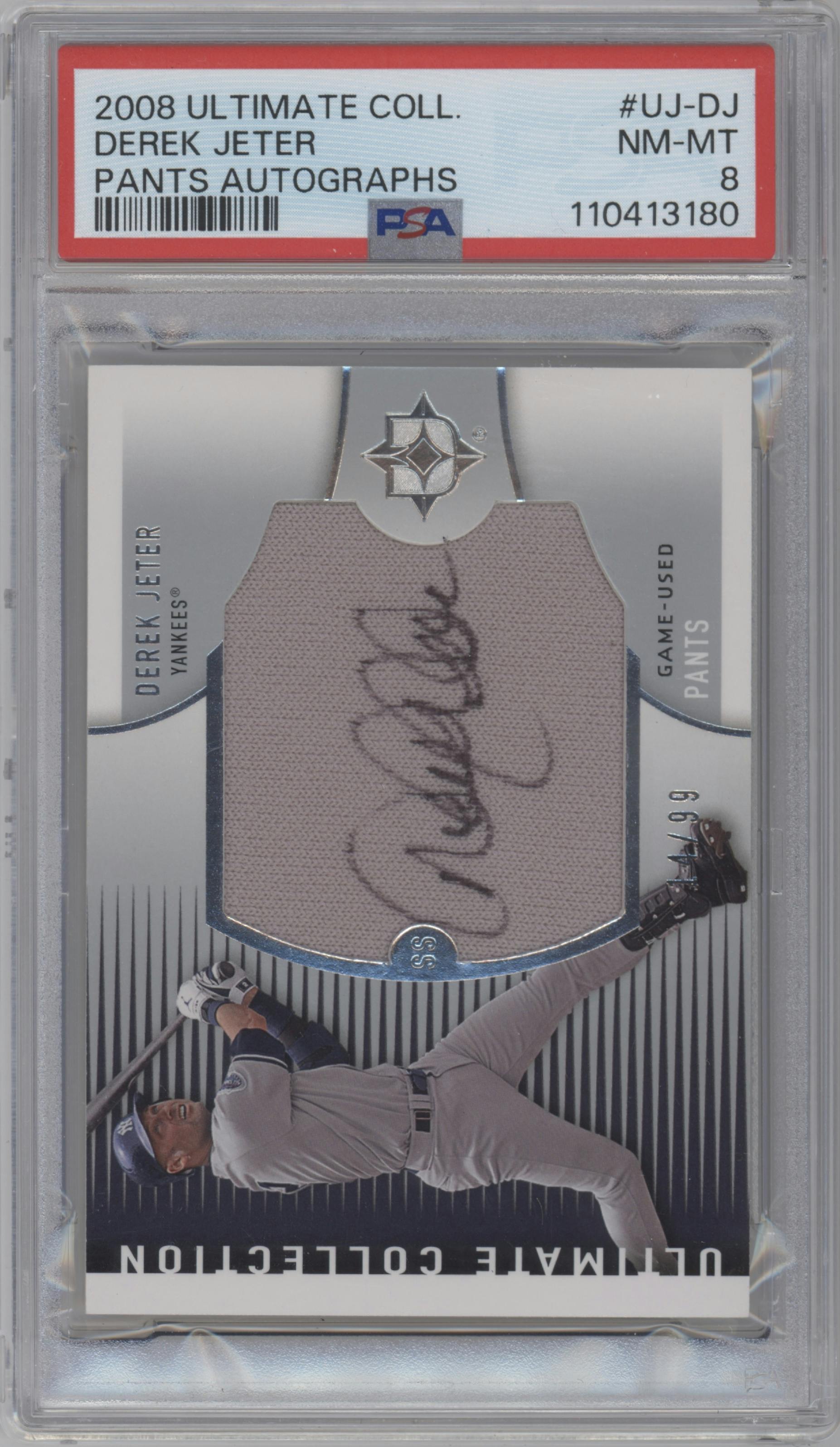 Derek Jeter from the 2008 Upper Deck Ultimate Collection set graded by PSA and given an overall grade of 8.