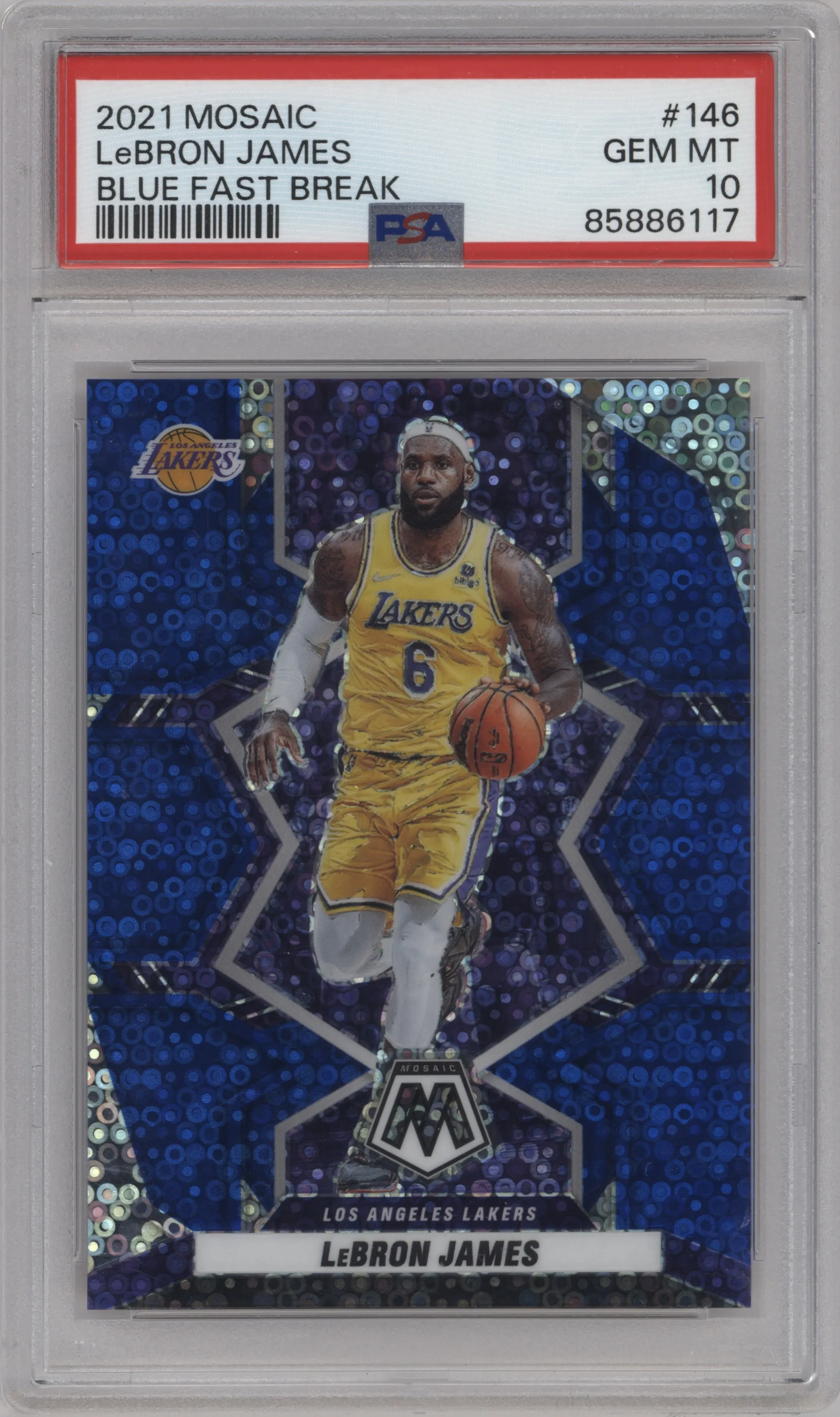 2021 Panini Mosaic LeBron James Fast Break Blue #146 PSA 10