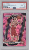 Zaccharie Risacher from the 2024-25 Panini Prizm set featuring a Pink Ice parallel graded by PSA and given an overall grade of 10.