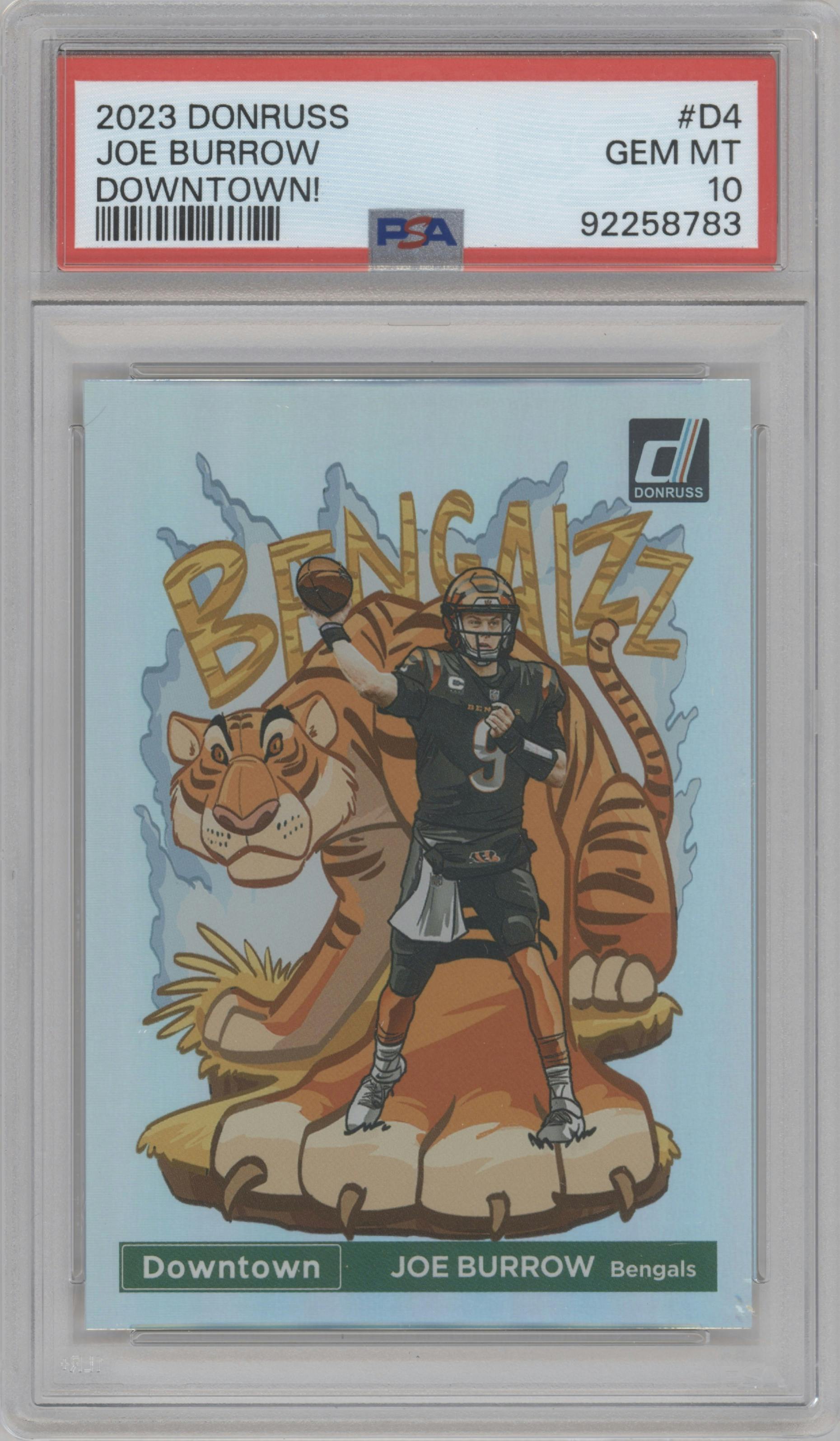 Joe Burrow from the 2023 Panini Donruss set graded by PSA and given an overall grade of 10.