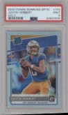 Justin Herbert from the 2020 Panini Donruss Optic set featuring a Holo parallel graded by PSA and given an overall grade of 9.