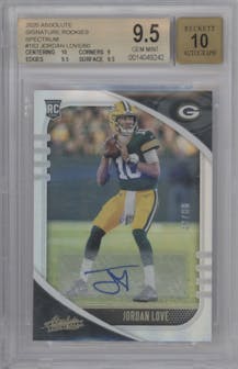 Jordan Love from the 2020 Panini Absolute set featuring a Spectrum parallel graded by Beckett and given an overall grade of 9.5.