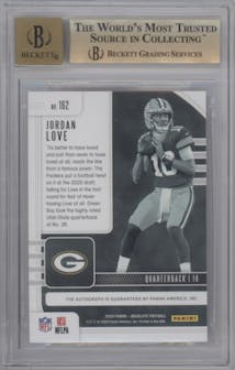 Jordan Love from the 2020 Panini Absolute set featuring a Spectrum parallel graded by Beckett and given an overall grade of 9.5.