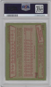 Mark McGwire from the 1985 Topps set graded by PSA and given an overall grade of 8.