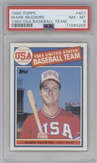 Mark McGwire from the 1985 Topps set graded by PSA and given an overall grade of 8.