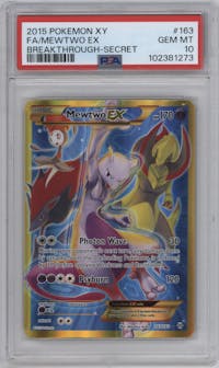 Mewtwo EX from the 2015 Pokemon XY set graded by PSA and given an overall grade of 10.