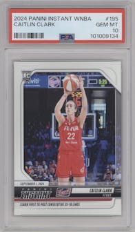 Caitlin Clark from the 2024-25 Panini Instant WNBA set graded by PSA and given an overall grade of 10.