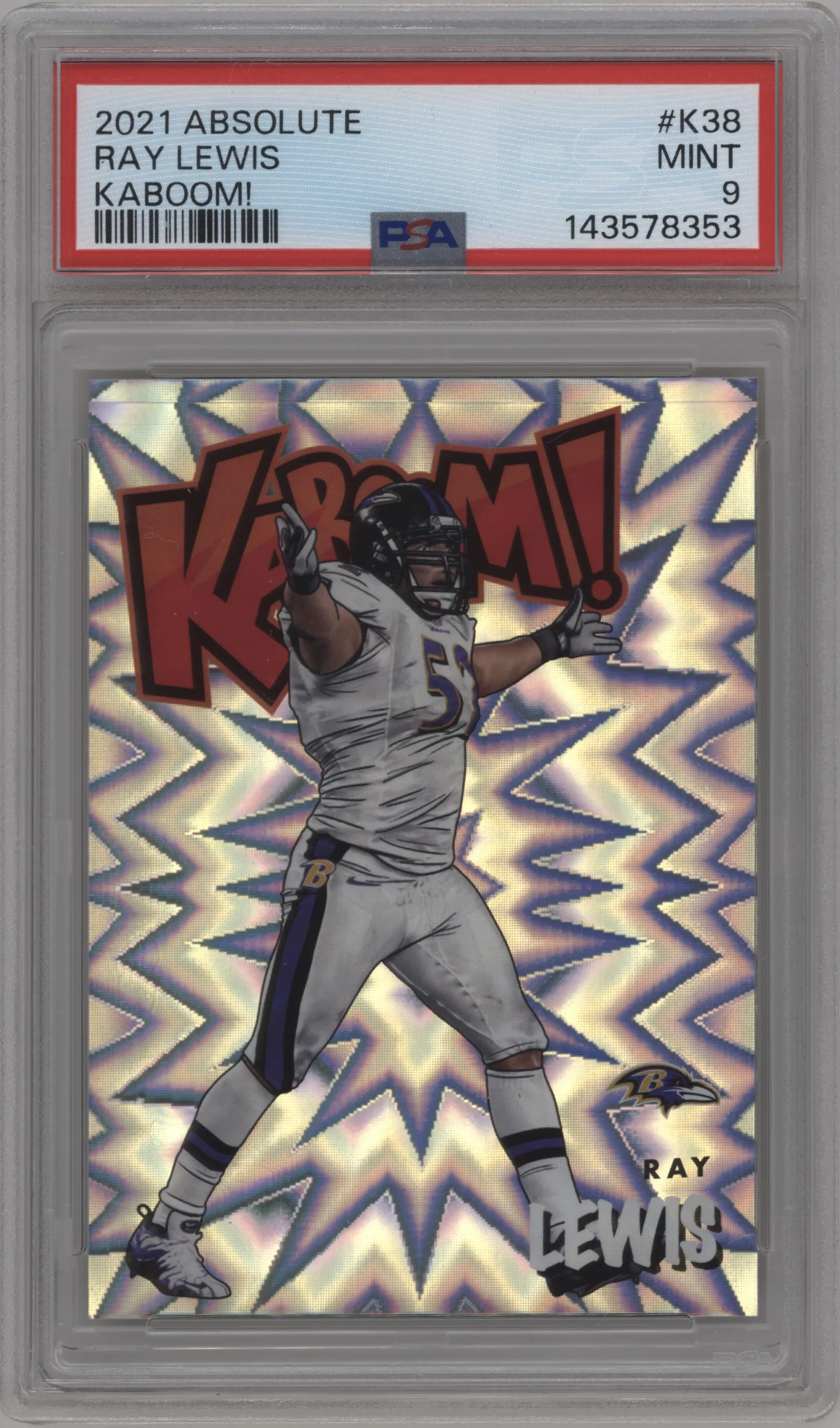 Ray Lewis from the 2021 Panini Absolute set graded by PSA and given an overall grade of 9.