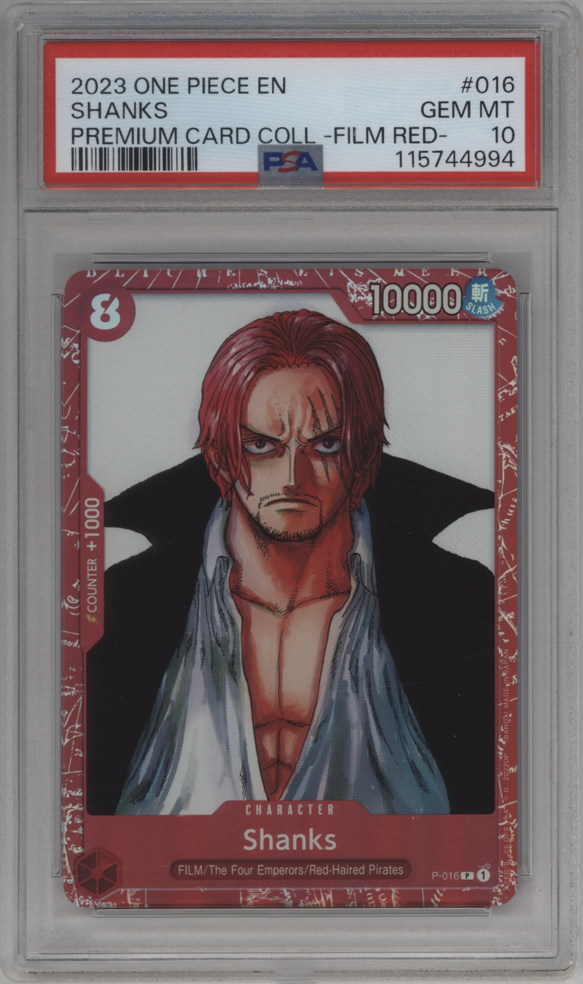 2023 One Piece PC Coll. FILM RED Ed. Shanks PSA 10