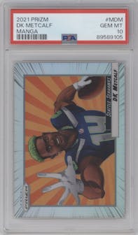 DK Metcalf from the 2021 Panini Prizm set graded by PSA and given an overall grade of 10.