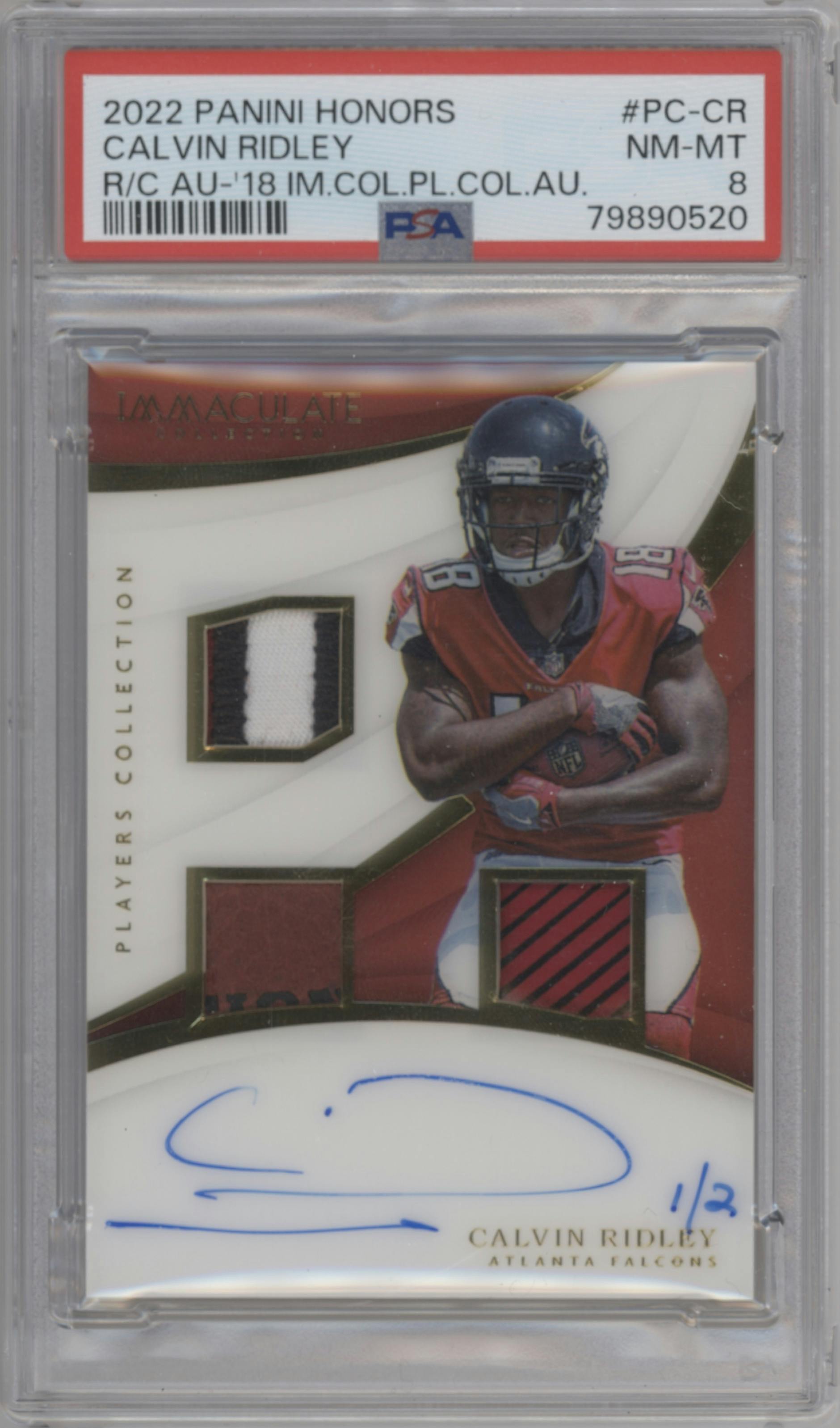 Calvin Ridley from the 2022 Panini Honors set graded by PSA and given an overall grade of 8.