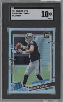 Aidan O'Connell from the 2023 Donruss Optic set featuring a Holo parallel graded by SGC and given an overall grade of 10.