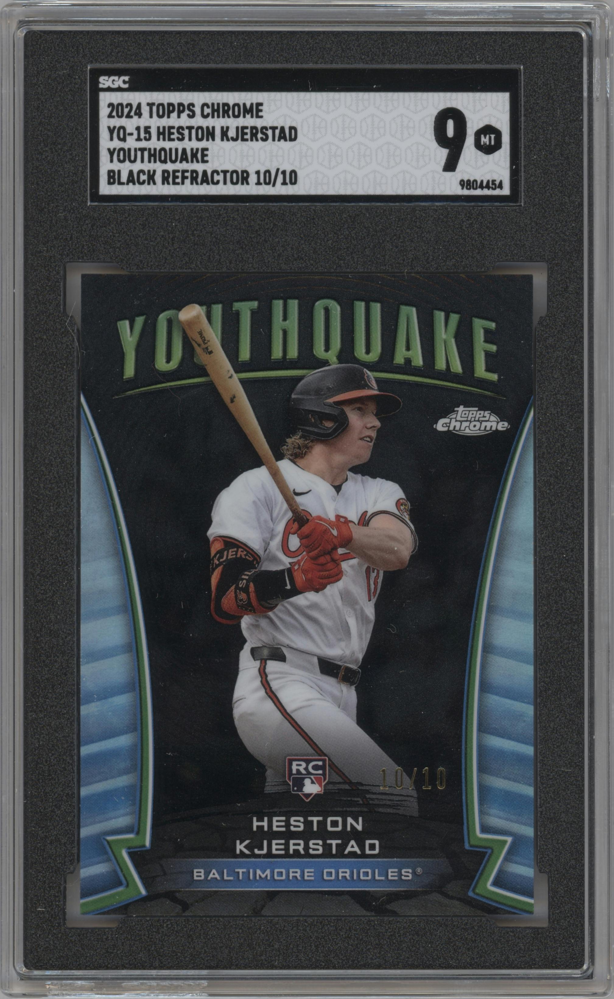 Heston Kjerstad from the 2024 Topps Chrome set featuring a Black Refractor parallel graded by SGC and given an overall grade of 9.