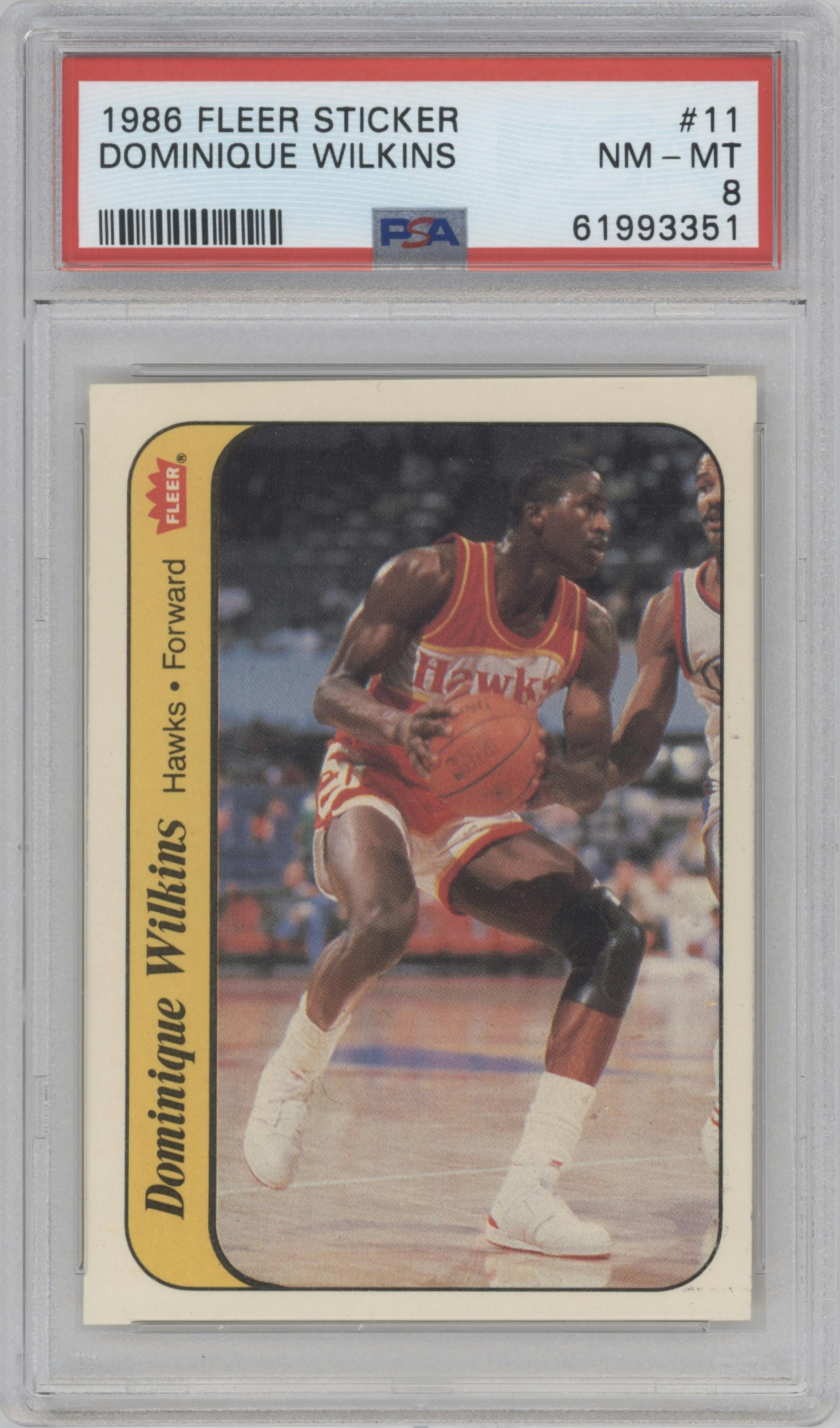 Dominique Wilkins from the 1986-87 Fleer set graded by PSA and given an overall grade of 8.