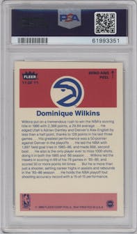 Dominique Wilkins from the 1986-87 Fleer set graded by PSA and given an overall grade of 8.