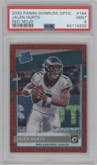 Jalen Hurts from the 2020 Panini Donruss Optic set featuring a Red Mojo parallel graded by PSA and given an overall grade of 9.