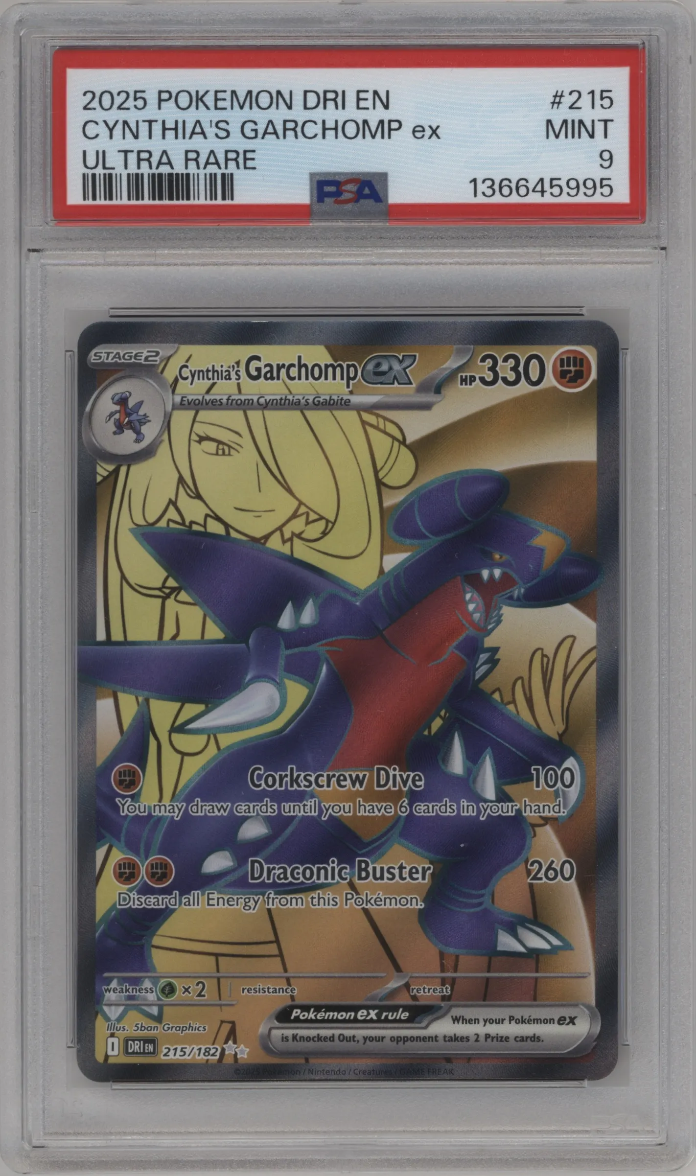 2025 Pokemon SV Destined Rivals Cynthia's Garchomp ex #215 PSA 9