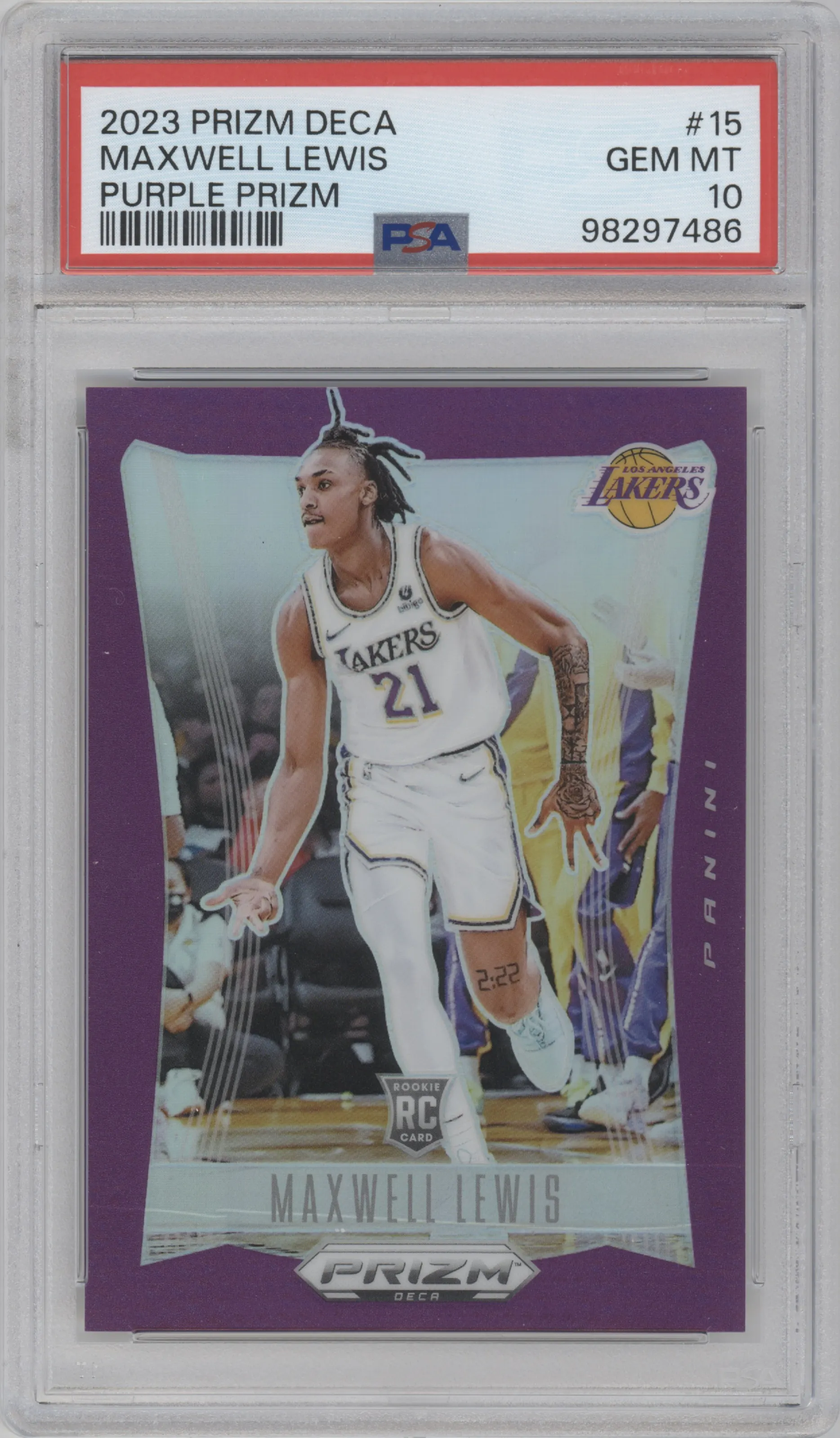 2023 Panini Prizm Deca Maxwell Lewis Purple Prizm PSA 10