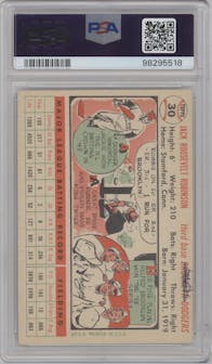 Jackie Robinson from the 1956 Topps set featuring a White Back parallel graded by PSA and given an overall grade of 5.