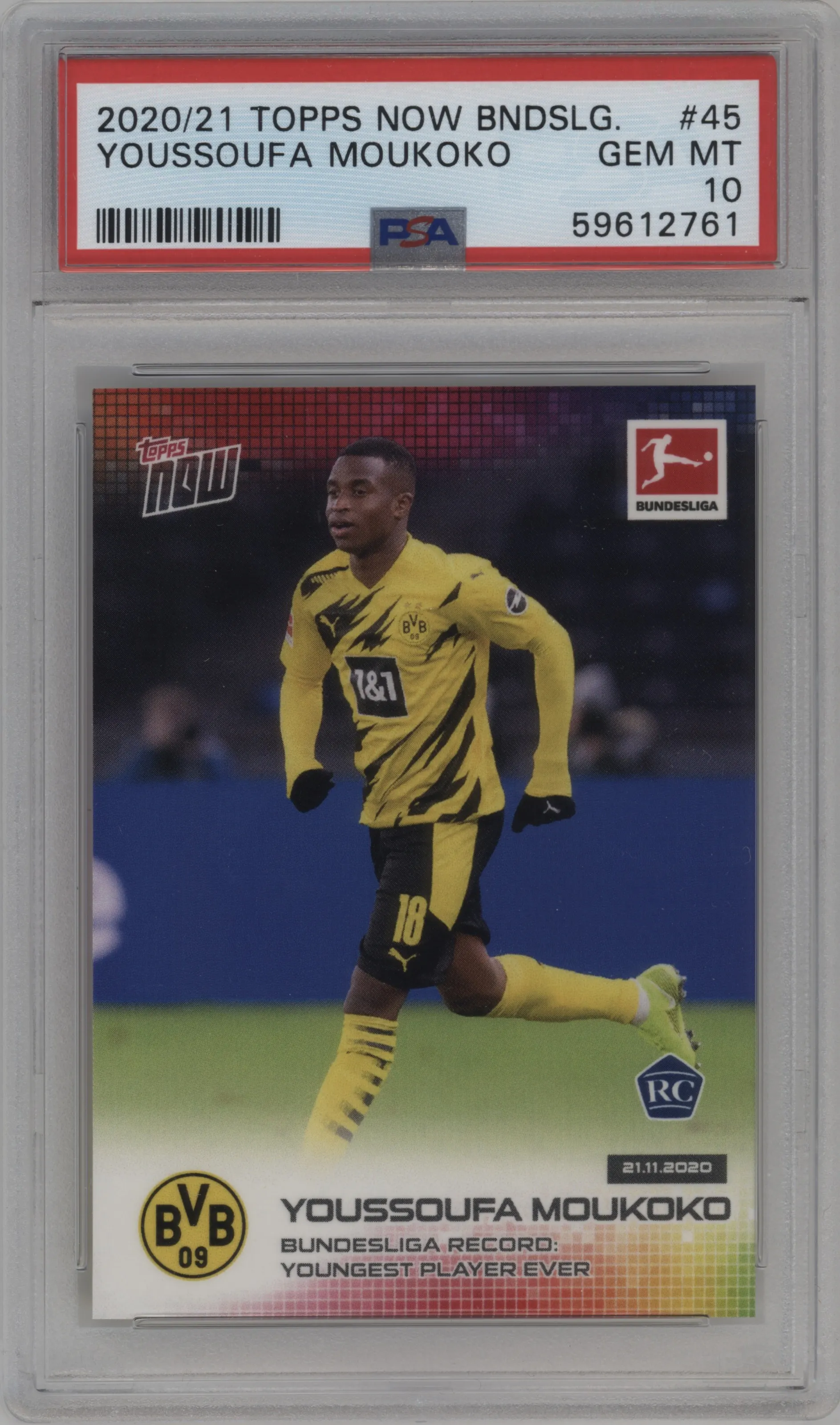 2020 Topps Now Bundesliga Youssoufa Moukoko PSA 10