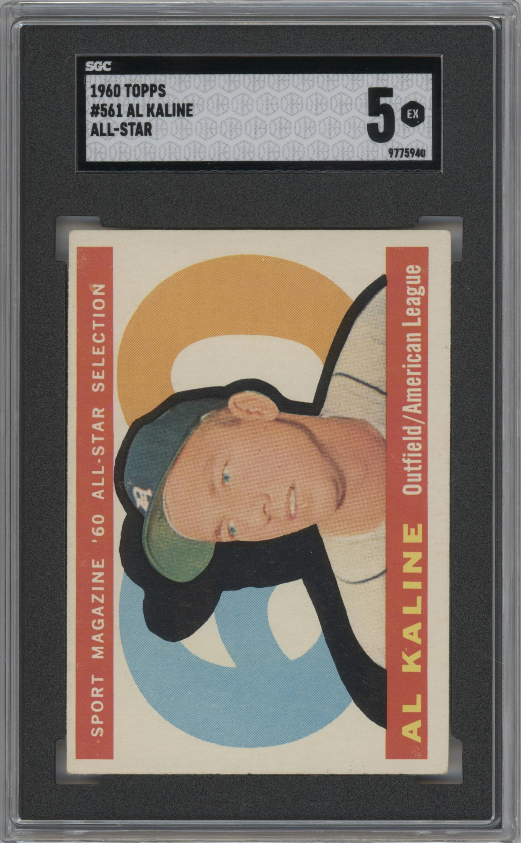 Al Kaline from the 1960 Topps set graded by SGC and given an overall grade of 5.