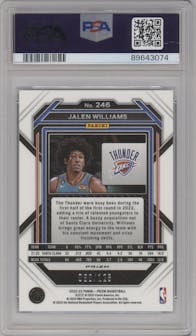 Jalen Williams from the 2022-23 Panini Prizm  set featuring a Blue Ice parallel graded by PSA and given an overall grade of 10.