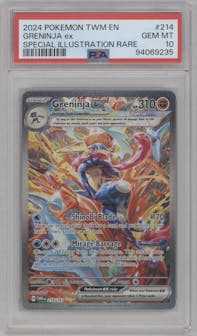 Greninja ex from the 2024 Pokemon SV set graded by PSA and given an overall grade of 10.