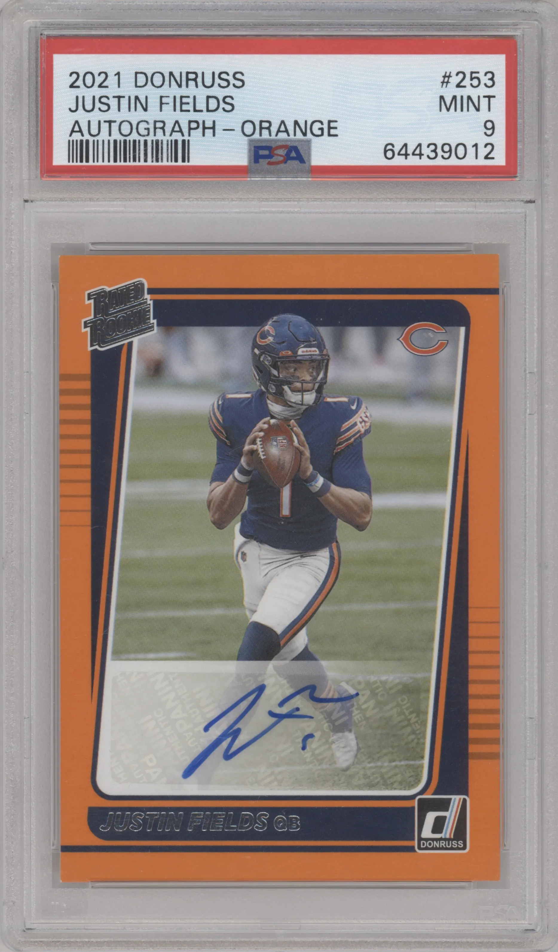 2021 Panini Donruss Rtd.Rke.Auto Justin Fields Orange PSA 9
