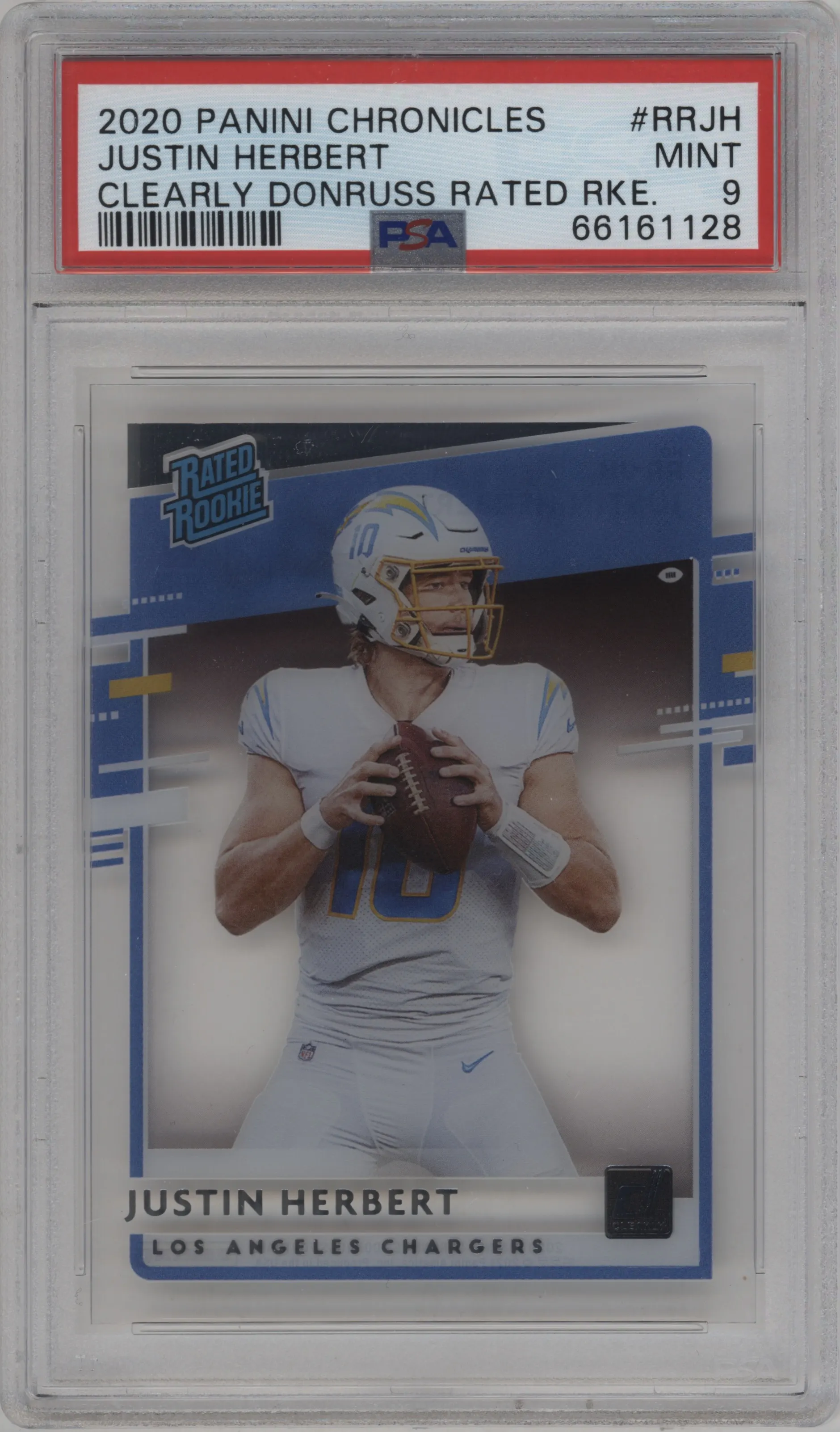 2020 Panini Chronicles Clearly Donruss Rtd.Rke. Justin Herbert #RR-JH PSA 9