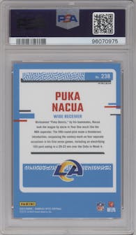 Puka Nacua from the 2023 Donruss Optic set featuring a Pink parallel graded by PSA and given an overall grade of 9.