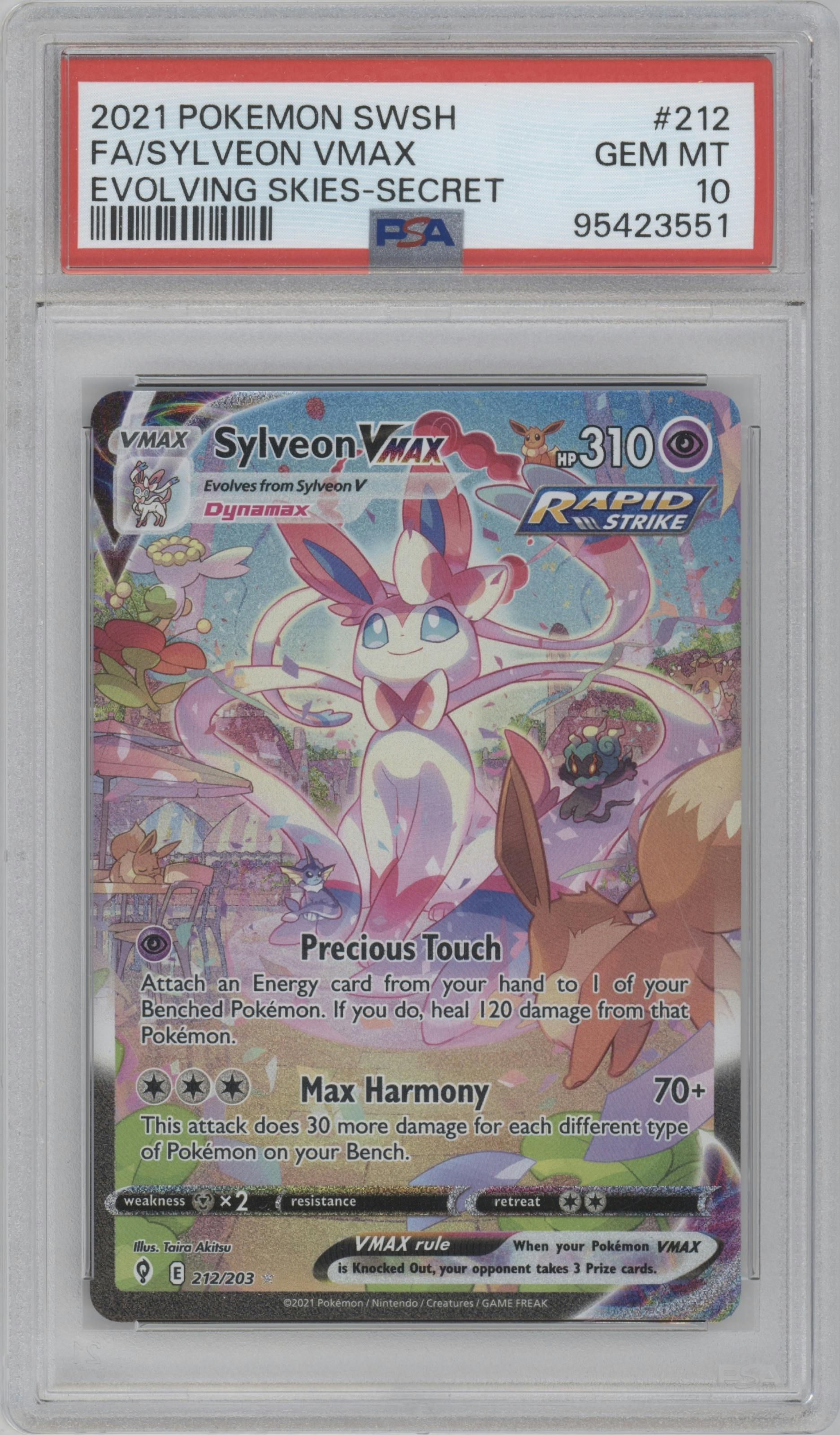 Sylveon VMAX  from the 2021 Pokemon SWSH set graded by PSA and given an overall grade of 10.