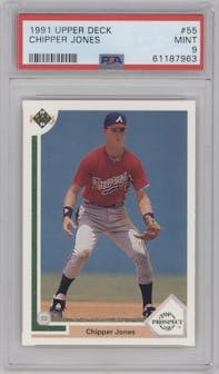 Chipper Jones from the 1991 Upper Deck set graded by PSA and given an overall grade of 9.