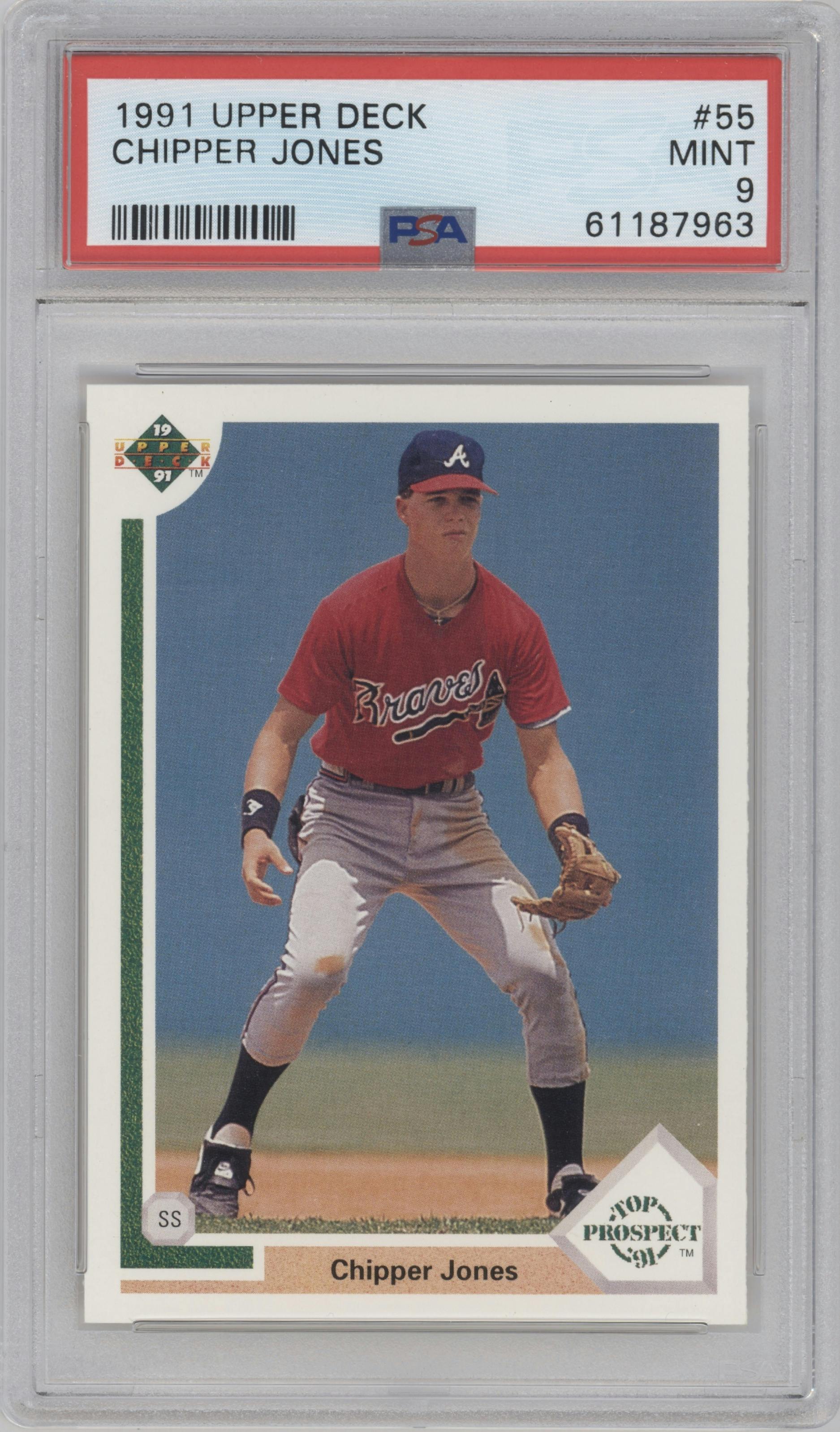 Chipper Jones from the 1991 Upper Deck set graded by PSA and given an overall grade of 9.