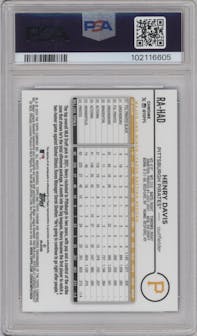 Henry Davis from the 2024 Topps Chrome set featuring a Blue Refractor parallel graded by PSA and given an overall grade of 10.