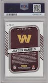 Jayden Daniels from the 2024 Donruss set graded by PSA and given an overall grade of 10.