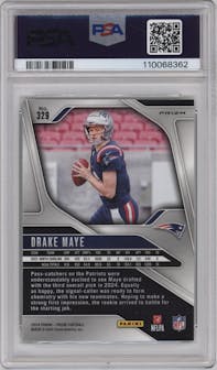 Drake Maye from the 2024 Panini Prizm set featuring a Neon Green Pulsar  parallel graded by PSA and given an overall grade of 10.