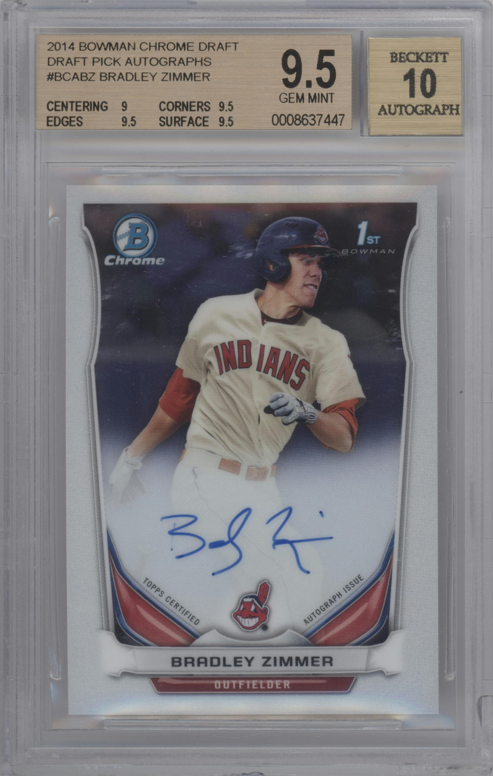 Bradley Zimmer from the 2014 Bowman Draft  set graded by Beckett and given an overall grade of 9.5.