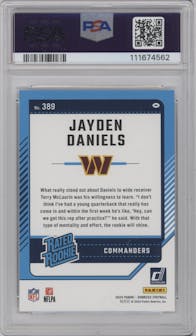 Jayden Daniels from the 2024 Donruss set graded by PSA and given an overall grade of 9.