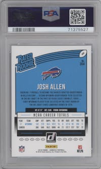 Josh Allen from the 2018 Panini Donruss set featuring a Press Proof Blue parallel graded by PSA and given an overall grade of 10.