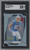 Ladd McConkey from the 2024 Panini Prizm set featuring a Silver Prizm parallel graded by SGC and given an overall grade of 10.