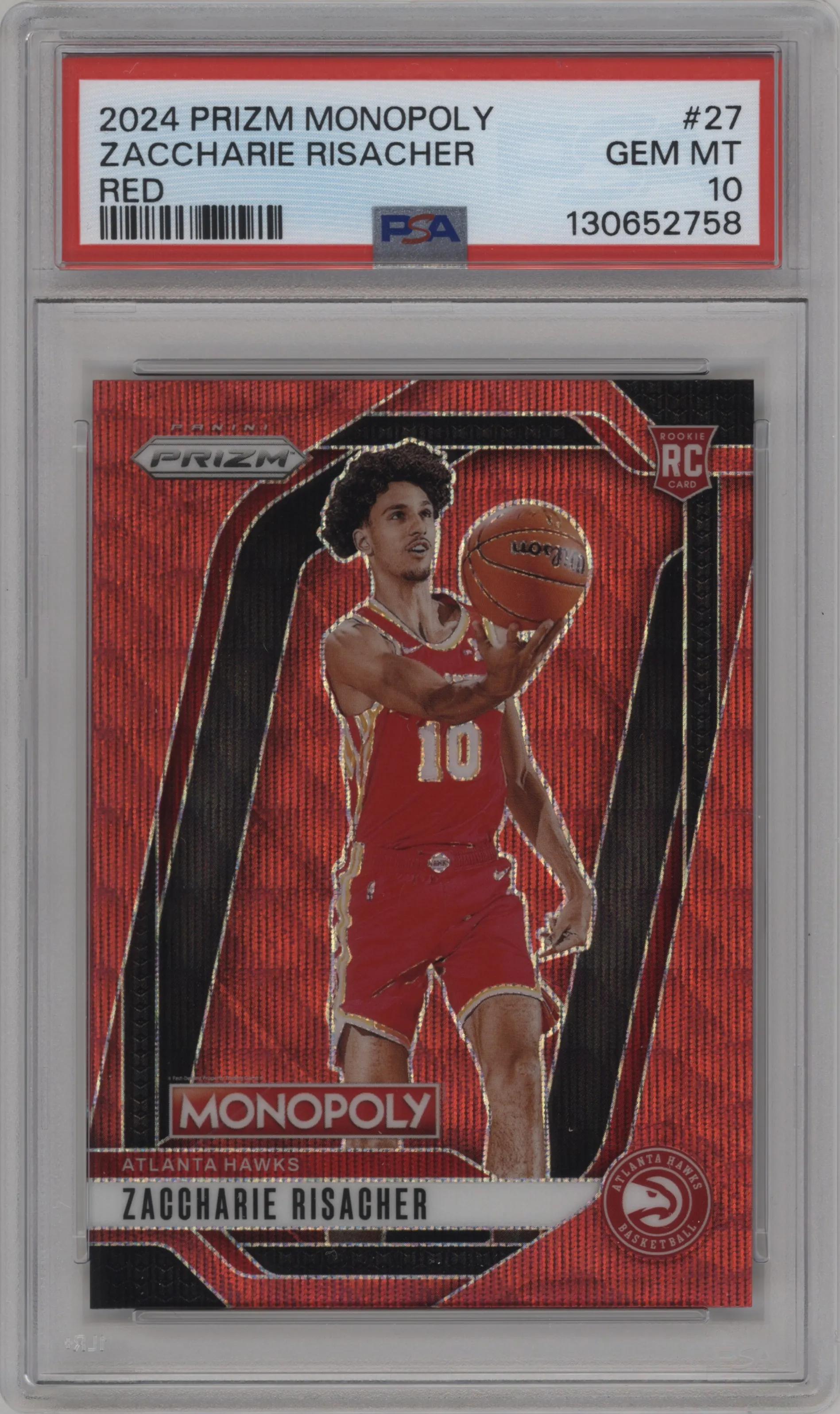 2024 Panini Prizm Monopoly Zaccharie Risacher Red PSA 10