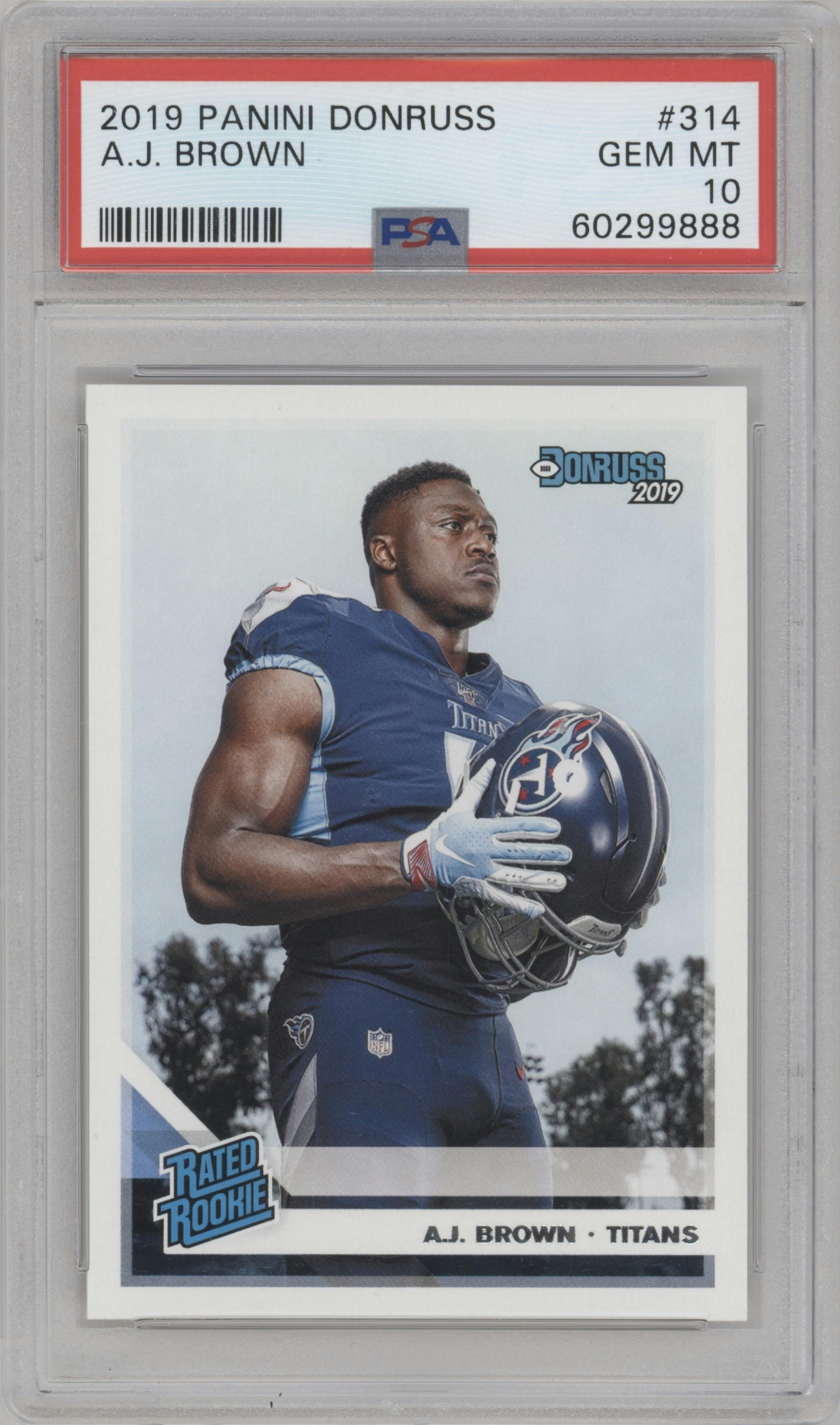 A.J. Brown from the 2019 Panini Donruss set graded by PSA and given an overall grade of 10.
