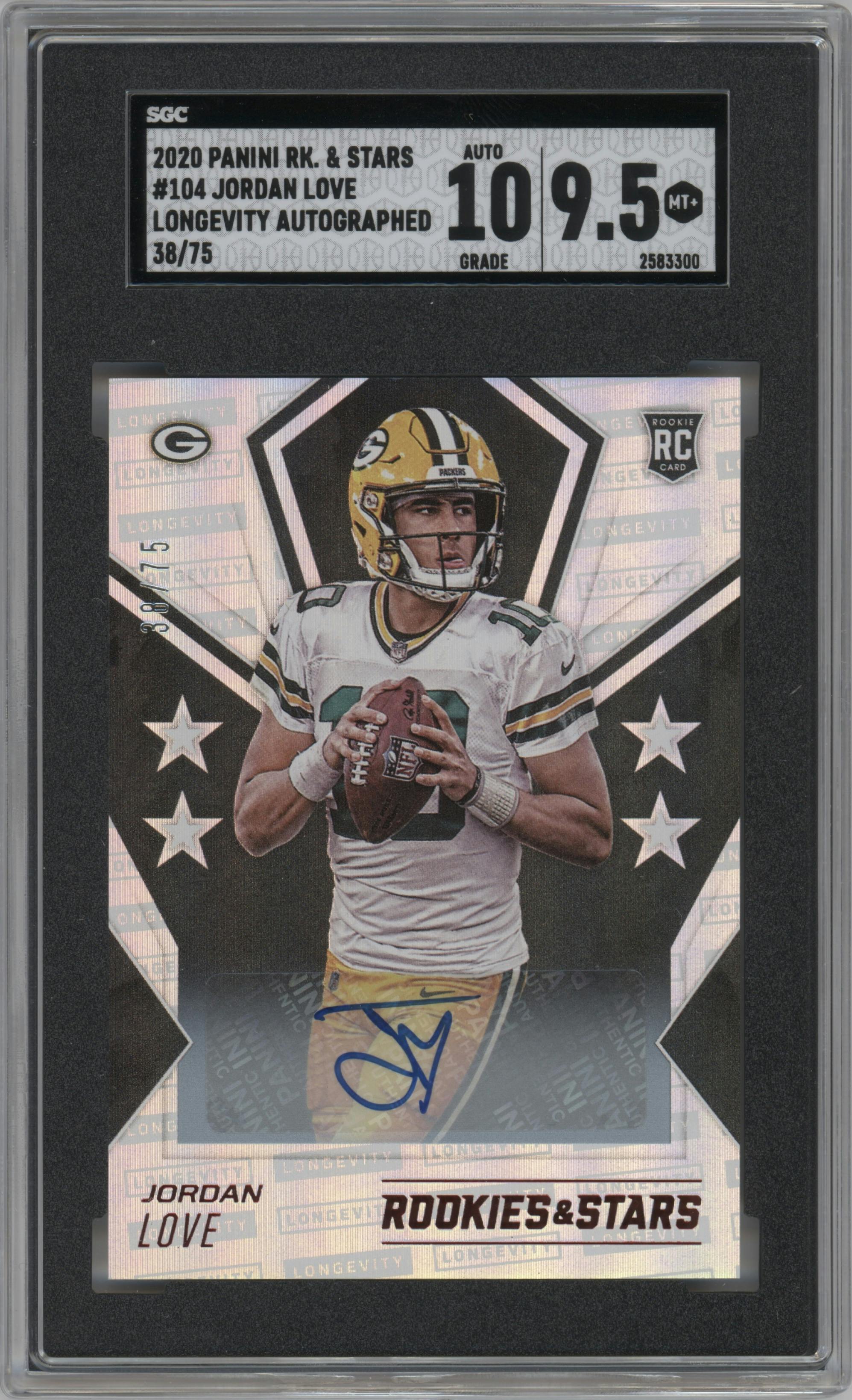 Jordan Love from the 2020 Panini Rookies & Stars set graded by SGC and given an overall grade of 9.5.