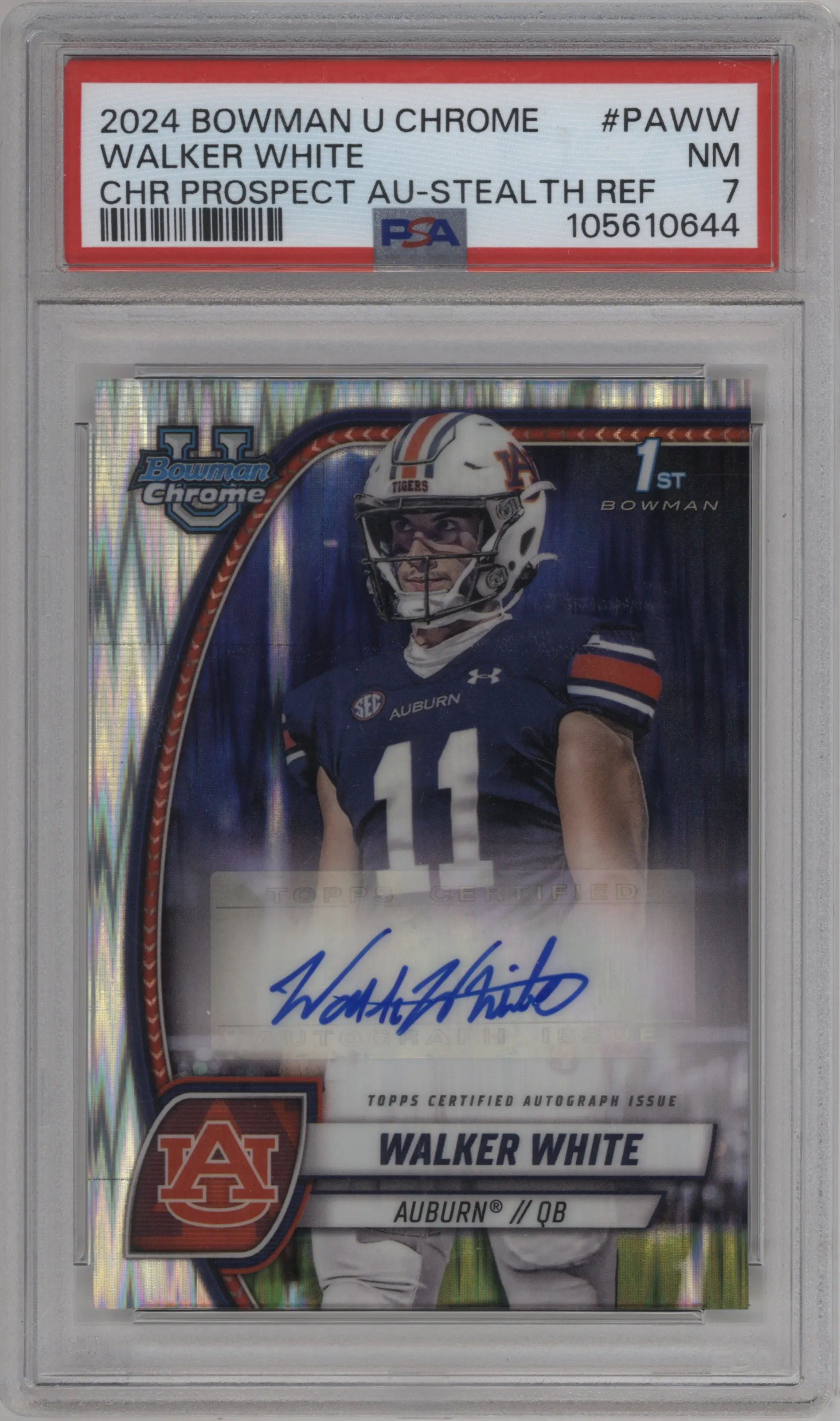 2024 Bowman University Chrome Pros.Auto Walker White Stealth Refractor PSA 7