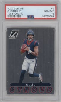 C.J. Stroud from the 2023 Panini Zenith set graded by PSA and given an overall grade of 10.